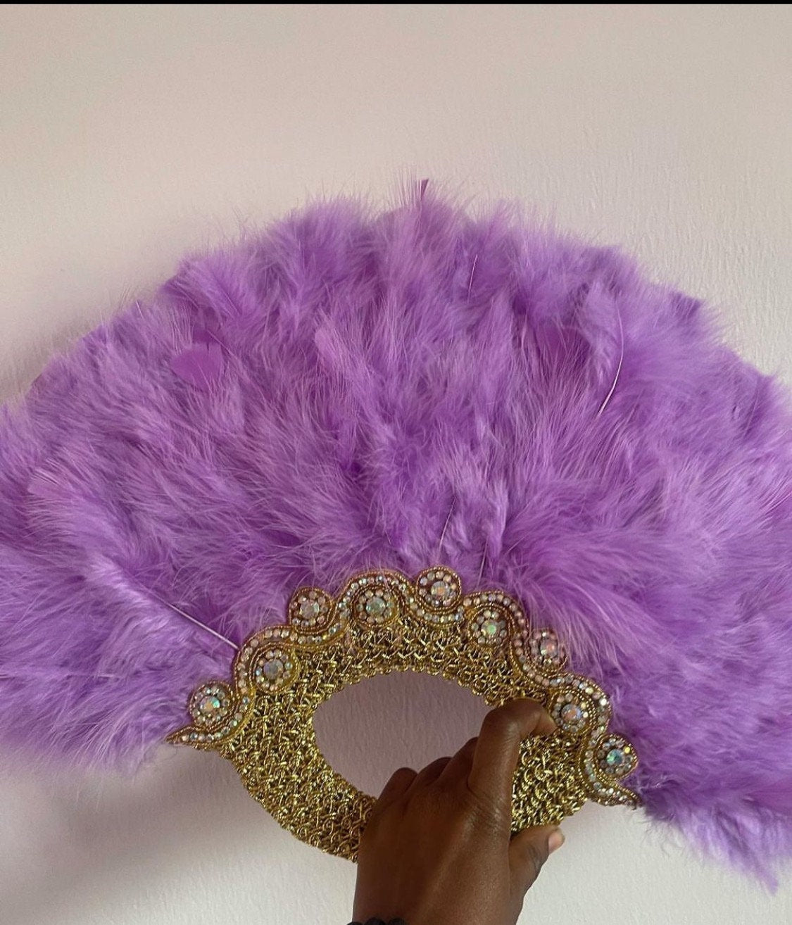 Purple Feather Hand Fan, Clutch Semi-Circle African Traditional Wedding Bridal Hand Fan, Nigerian Wedding Hand fan, Bridesmaids Handfan