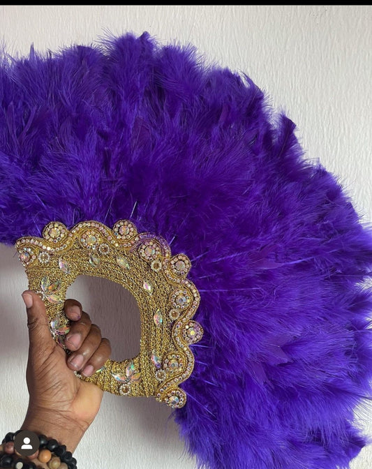 Purple Feather Hand Fan, Clutch Semi-Circle African Traditional Wedding Bridal Hand Fan, Nigerian Wedding Hand fan, Bridesmaids Handfan