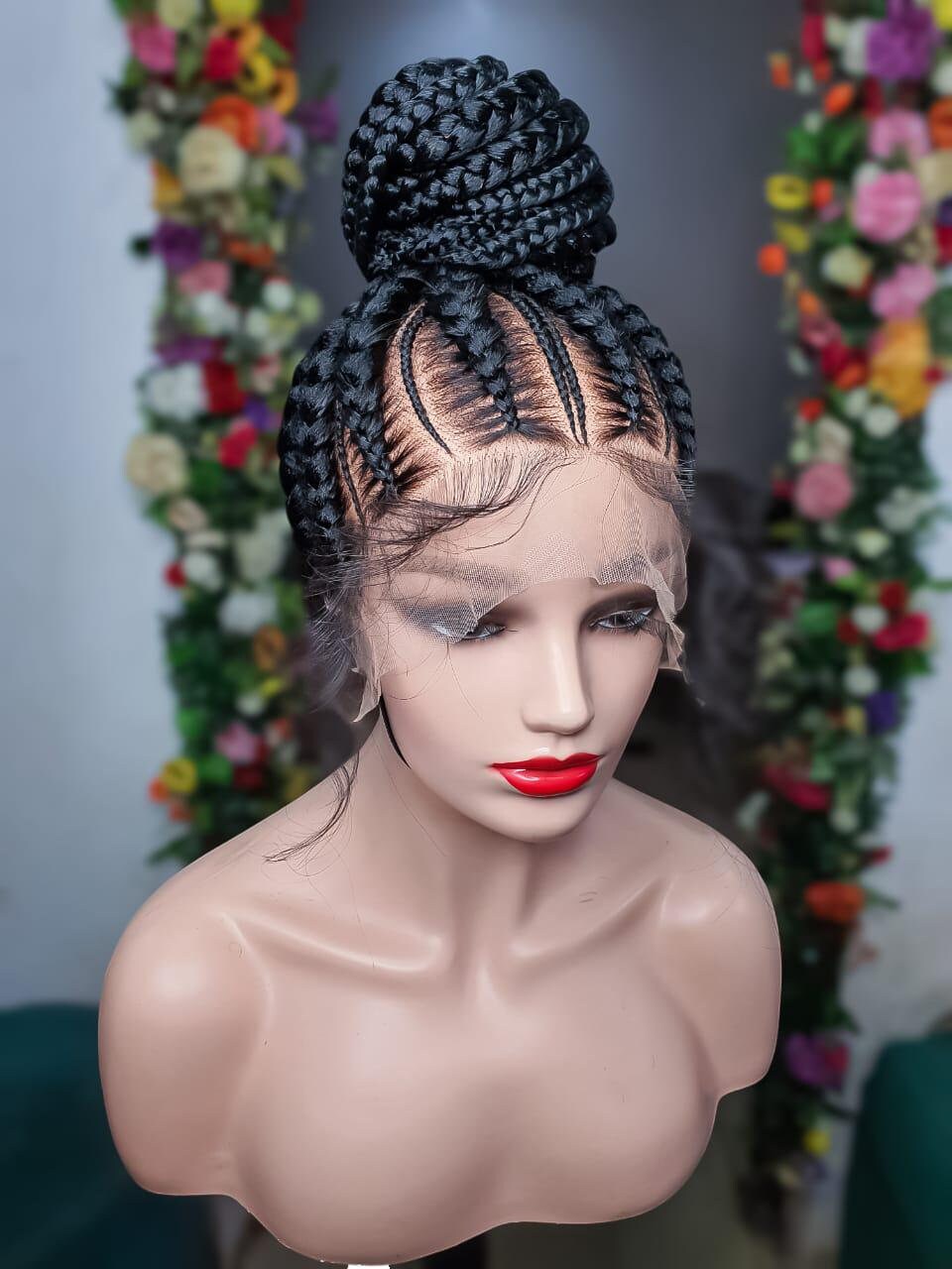 Box Braid Wig, Full Lace Cornrow Ghana Weave Wig, Braided Wig, Wig For Black Women,