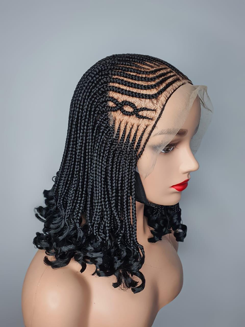 Short Cornrow Braid Wig with Curls – Natural & Stylish Look