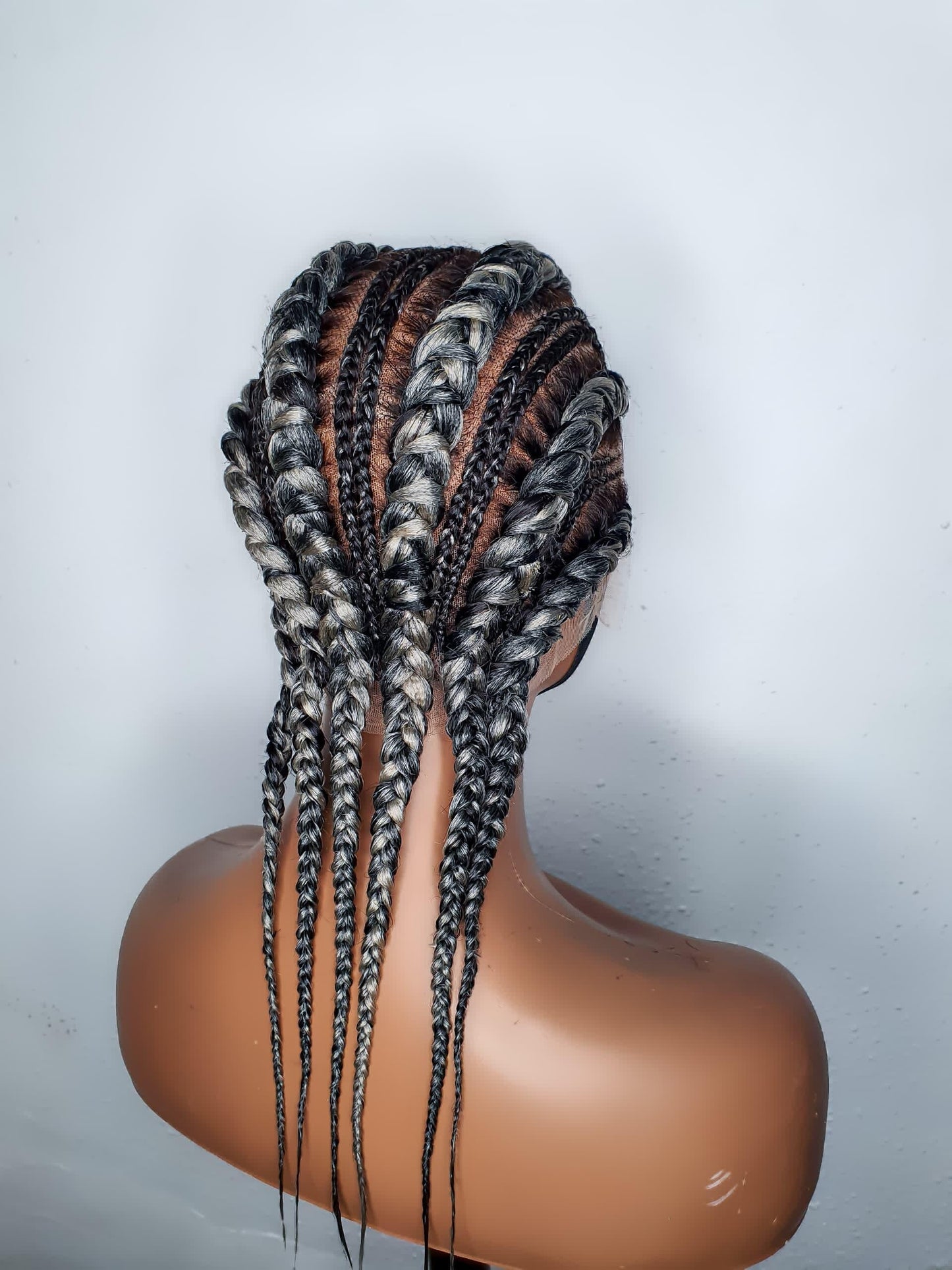 Braided Wig, Box Braid Wig, Cornrow Braid Wig, Wig For Black Women, Ghana Weave Braid Wig, Handmade Braid Wig, Salt and Pepper Wig