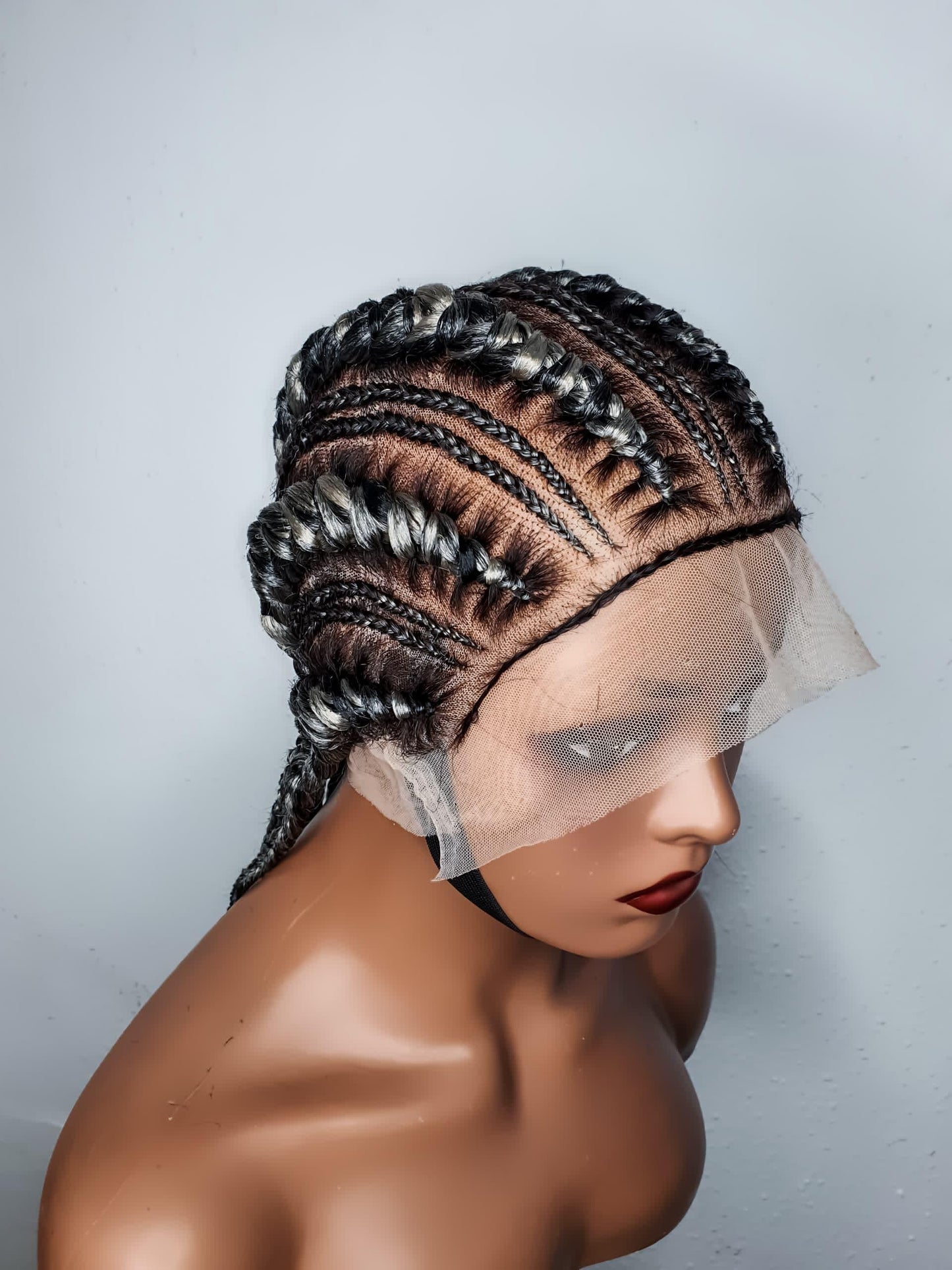 Braided Wig, Box Braid Wig, Cornrow Braid Wig, Wig For Black Women, Ghana Weave Braid Wig, Handmade Braid Wig, Salt and Pepper Wig