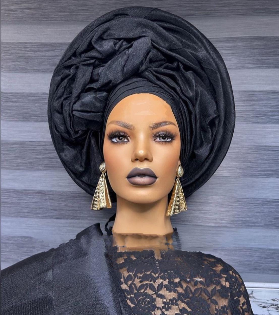 Premium Black Auto Gele – Traditional Nigerian Statement Piece.