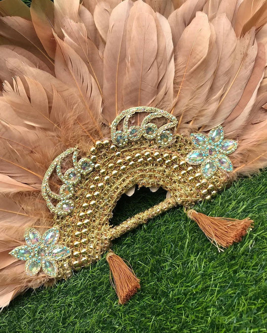 African Wedding HandFan, Bridal HandFan, Semi-Circle Brown Silver Traditional Wedding Feather Hand Fan, Nigerian Wedding Hand fan,