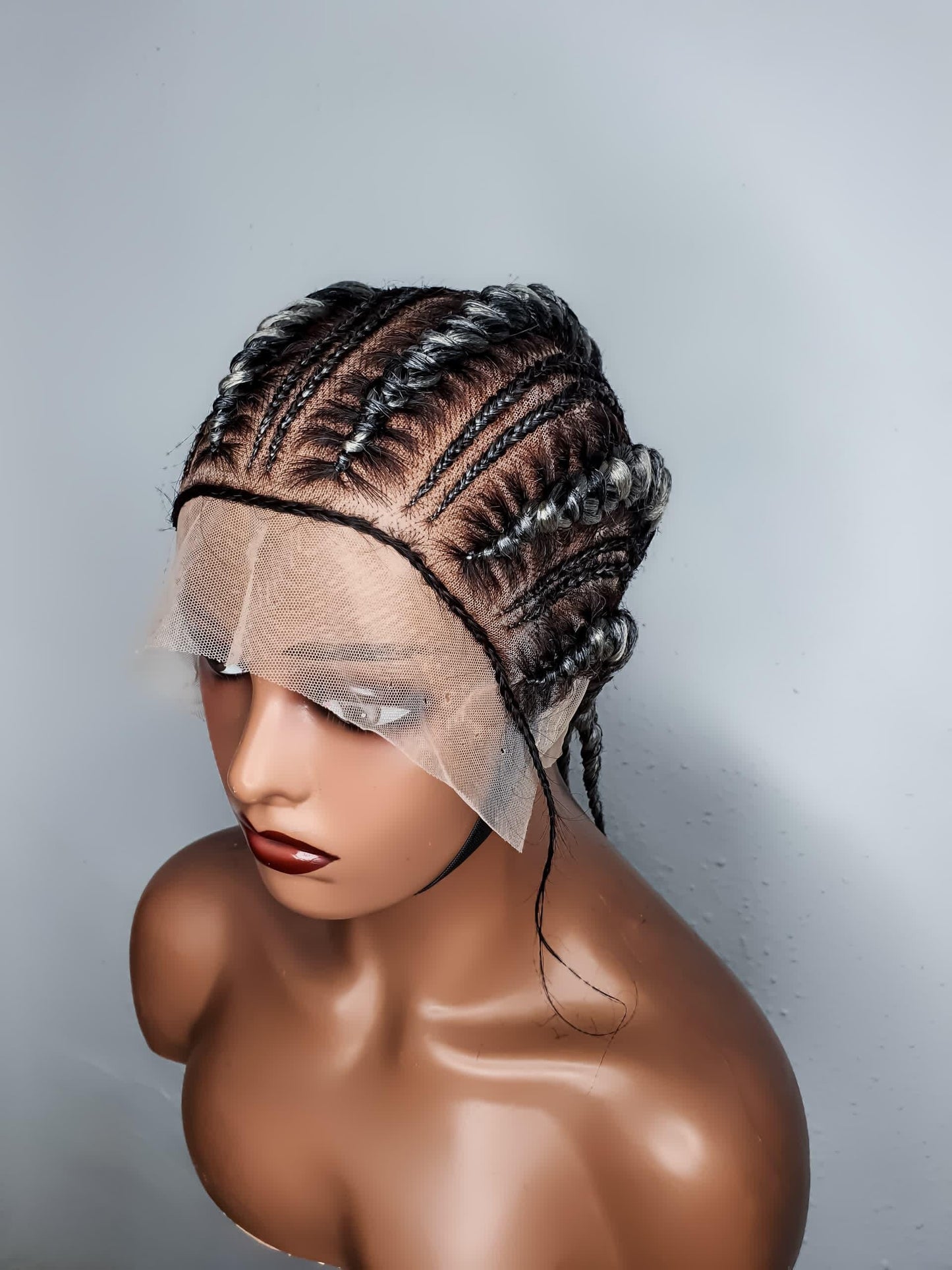 Braided Wig, Box Braid Wig, Cornrow Braid Wig, Wig For Black Women, Ghana Weave Braid Wig, Handmade Braid Wig, Salt and Pepper Wig