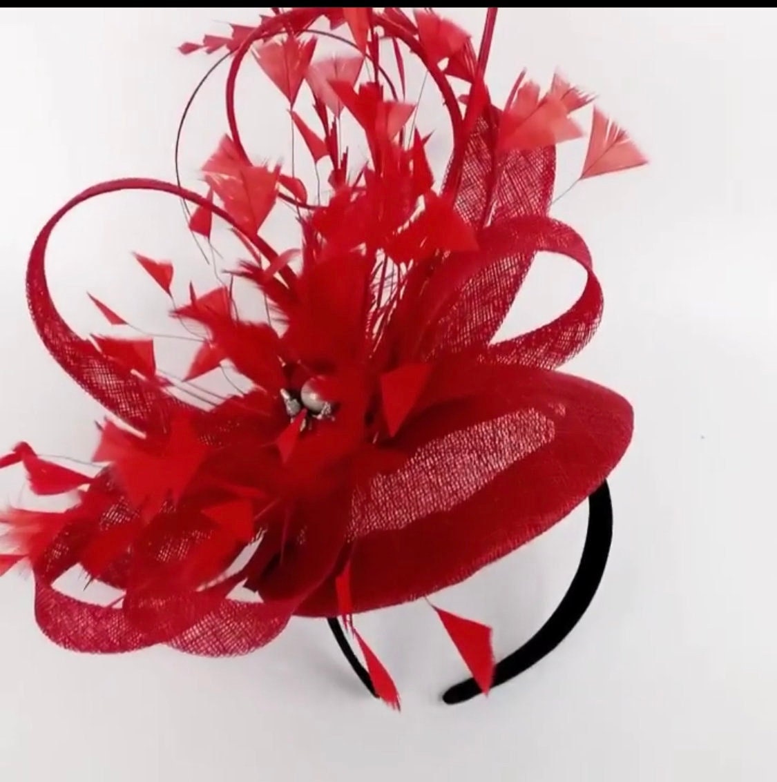Fascinator With Viel, Red Church Hat, Wedding Hat, British Hat, Kentucky Derby Hat, Mini Hat (Available in other colors)