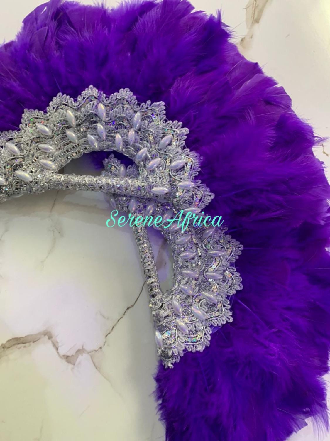 Wedding Hand Fan, Clutch Semi-Circle Bride Hand Fan, African Traditional Bridal Feather Hand Fan, Nigerian Wedding Hand fan Gold