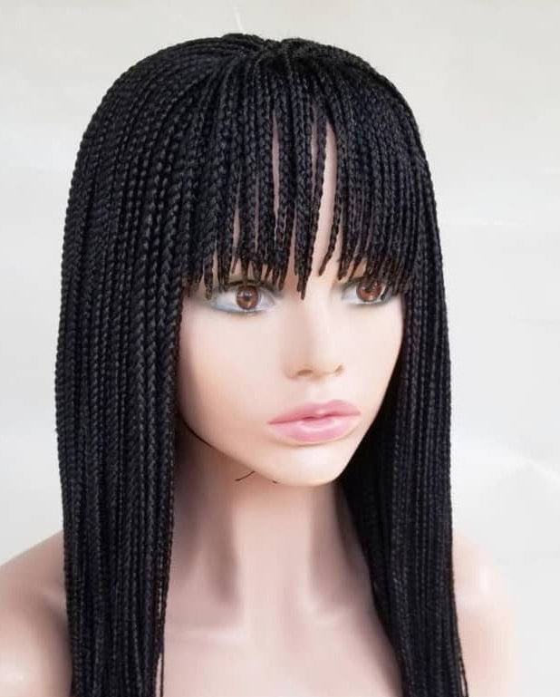 Black box braid wig with bangs 18 inches on mannequin head sleek braided wig