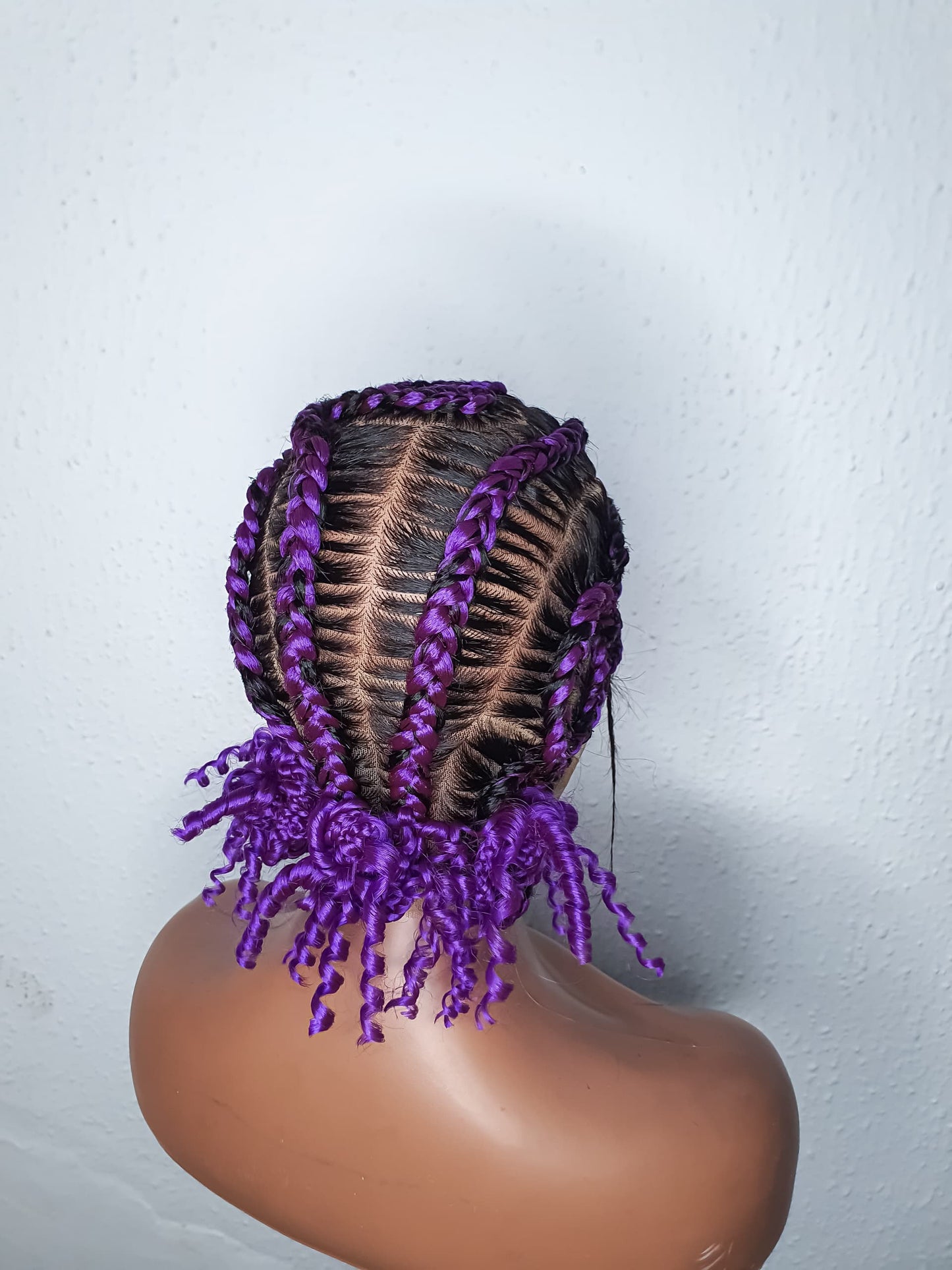 Purple Black Full Lace Cornrow Braided Wig | Handmade Stitch Braid Wig