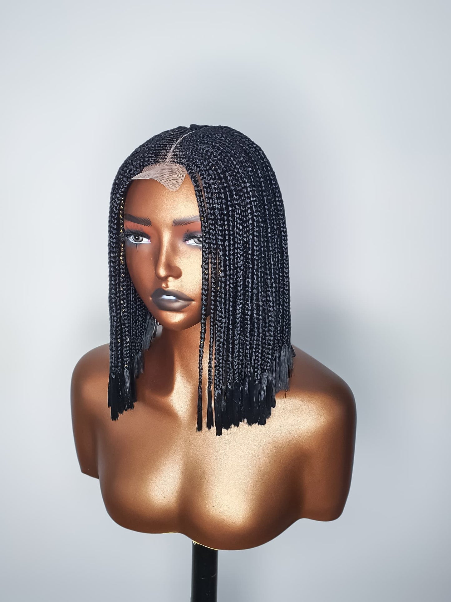 Light Brown Box Braid Wig with Loose Ends (12 Inches) – Soft Natural Style