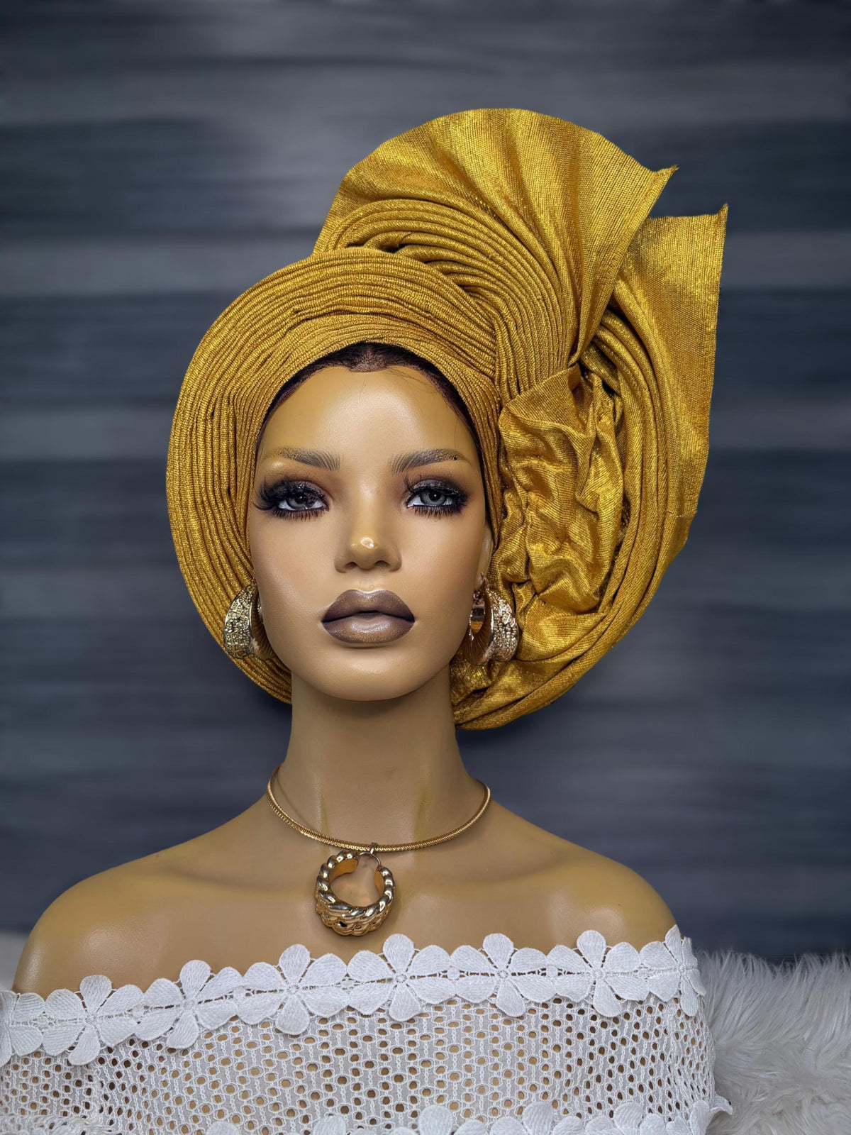 Blue Asooke Gele – Traditional Wedding Headwrap (Bulk Available)