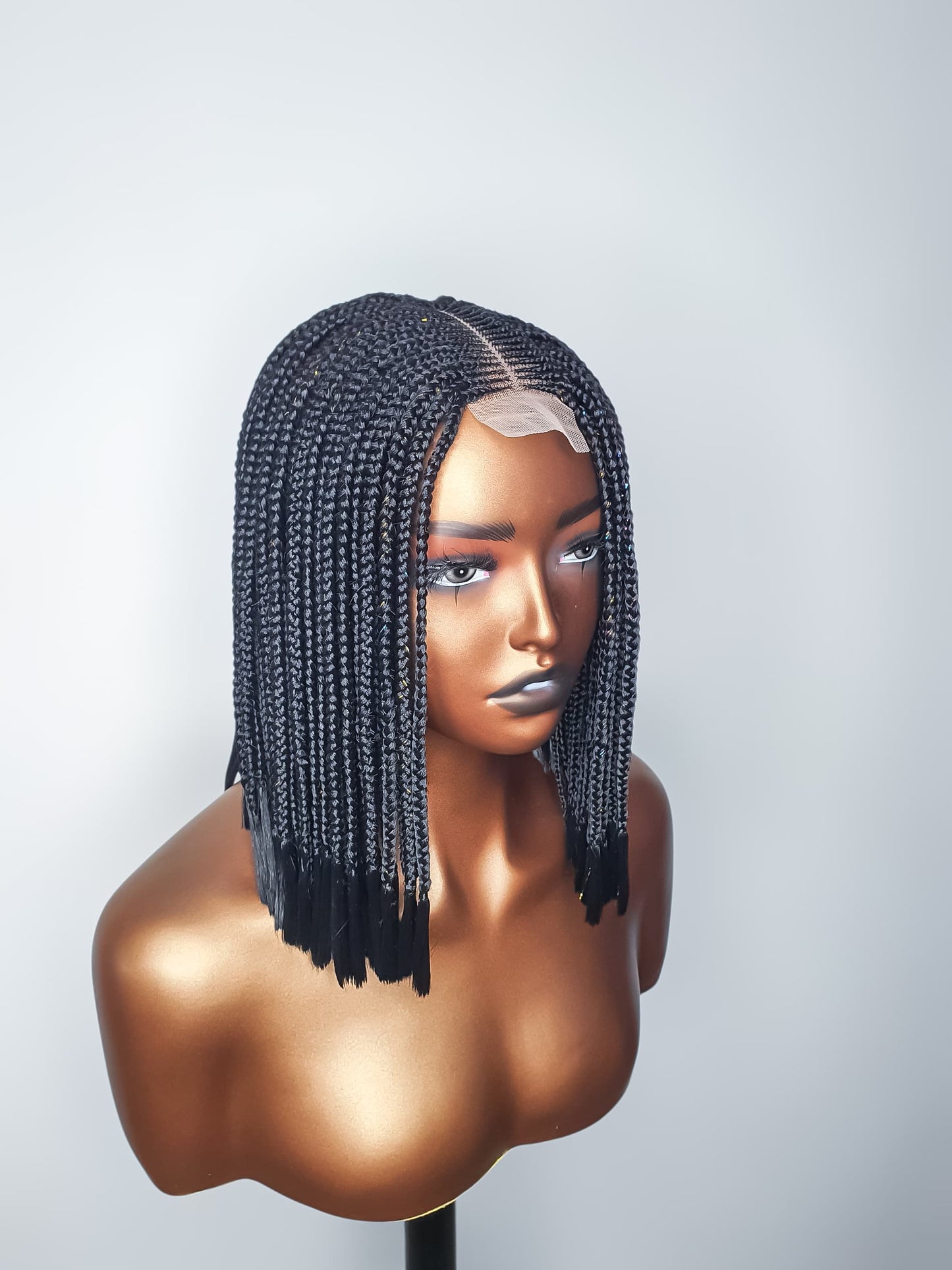 Light Brown Box Braid Wig with Loose Ends (12 Inches) – Soft Natural Style