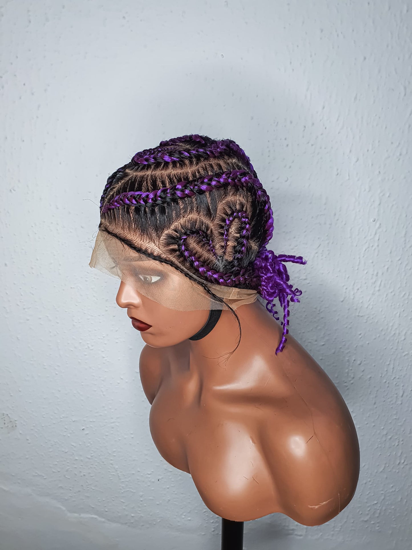 Purple Black Full Lace Cornrow Braided Wig | Handmade Stitch Braid Wig