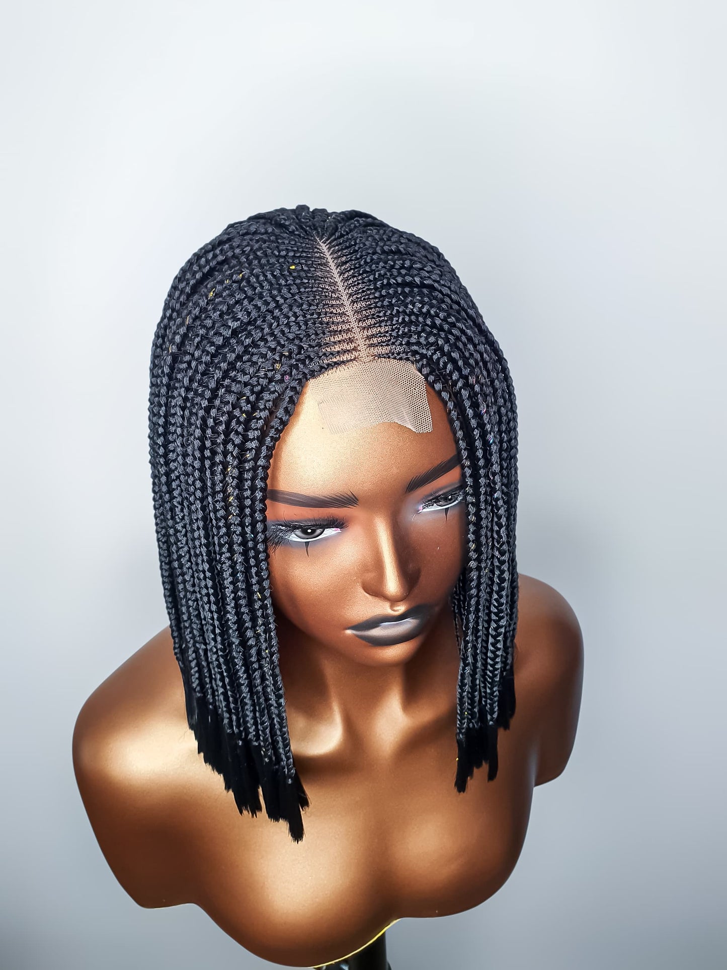Light Brown Box Braid Wig with Loose Ends (12 Inches) – Soft Natural Style