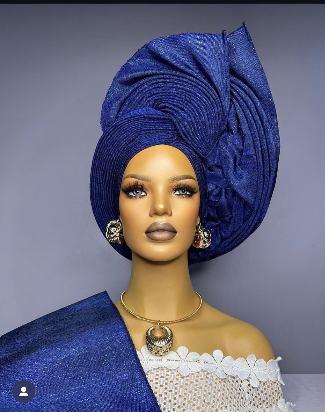 Blue Asooke Gele – Traditional Wedding Headwrap (Bulk Available)