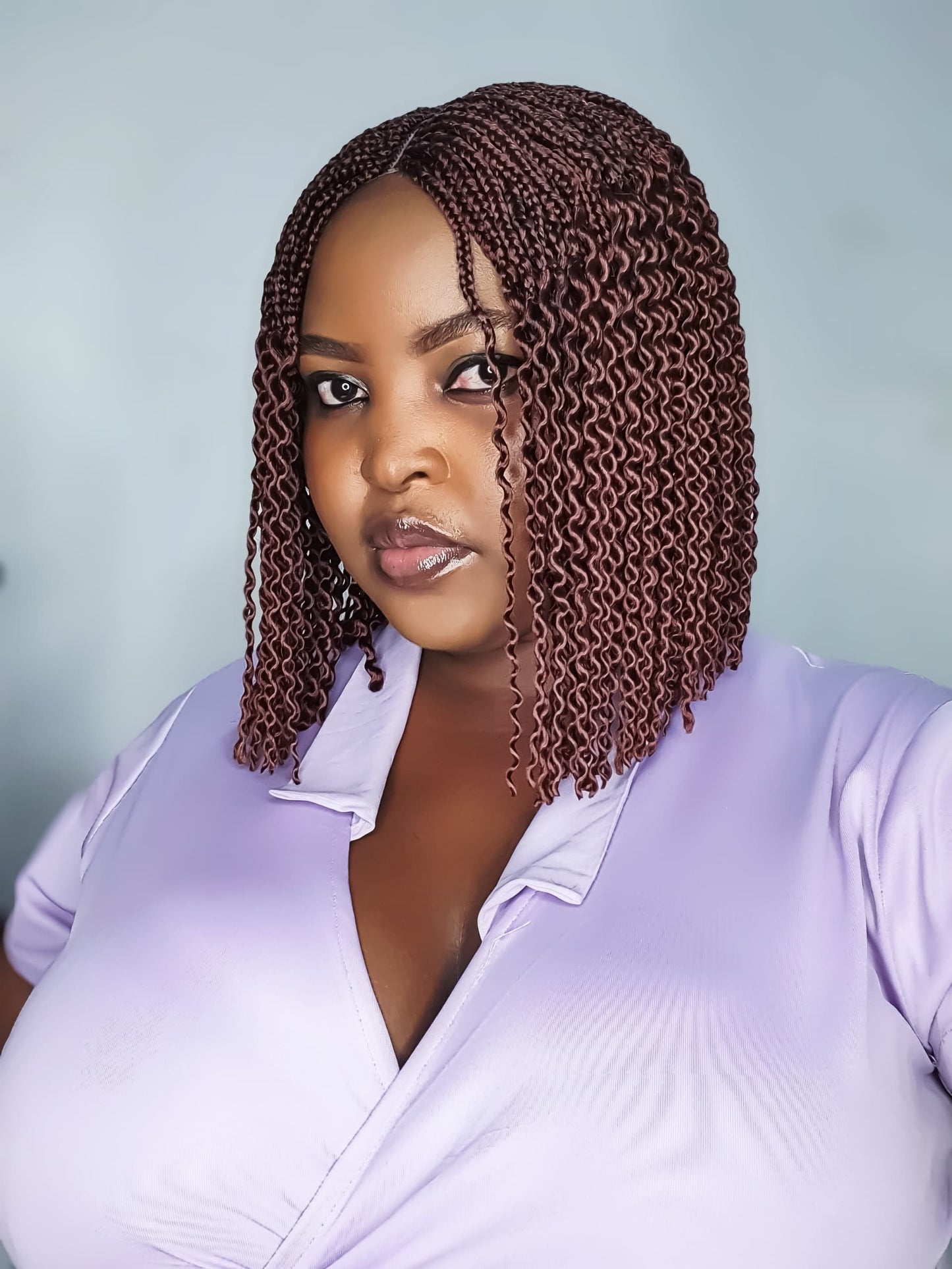 Watermelon Box Braid Wig | Short Braided Wig With Curls