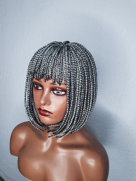 Gray Bob Braid Wig, Braid Wig With Bangs
