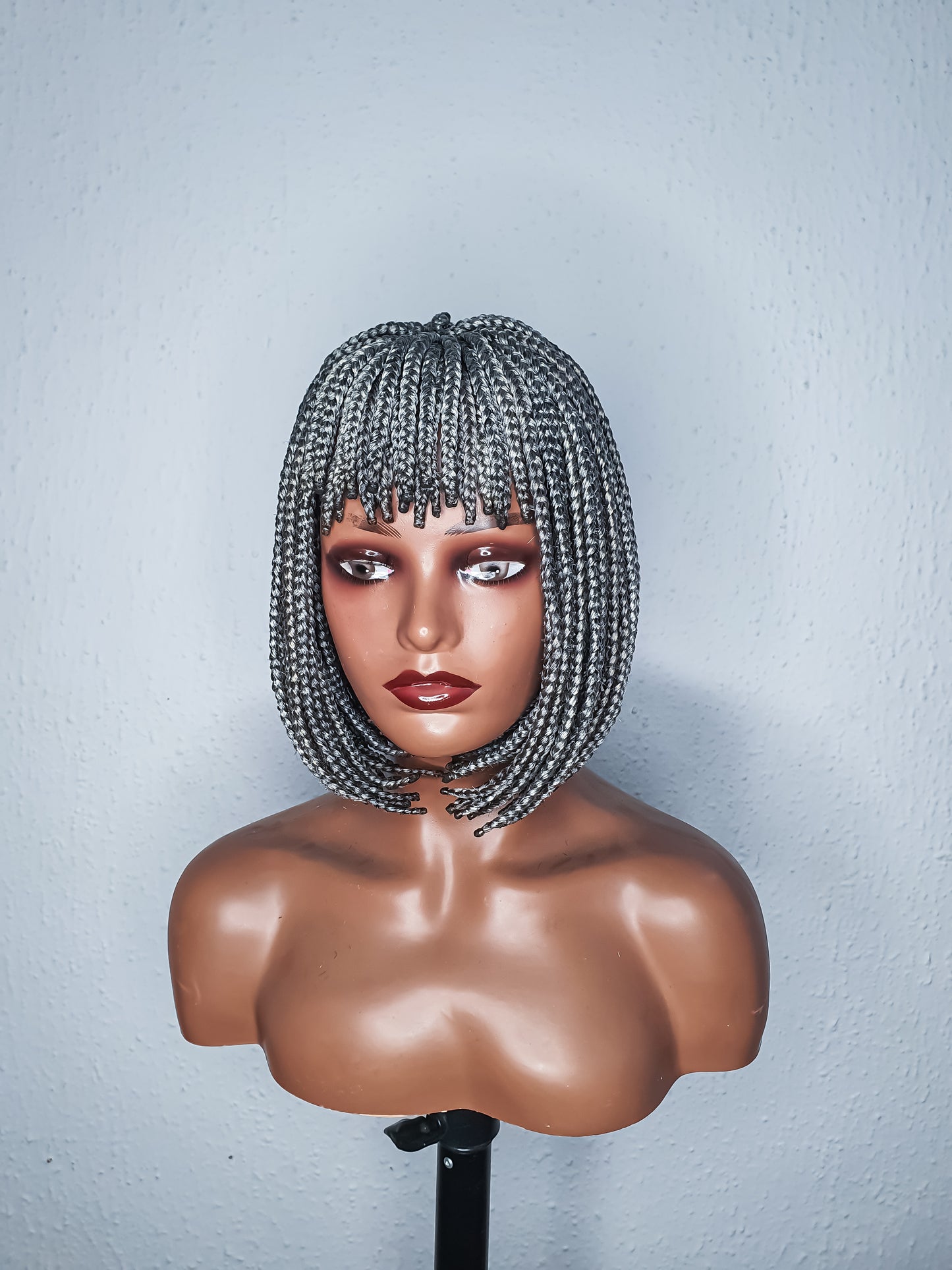 Gray Bob Braid Wig, Braid Wig With Bangs