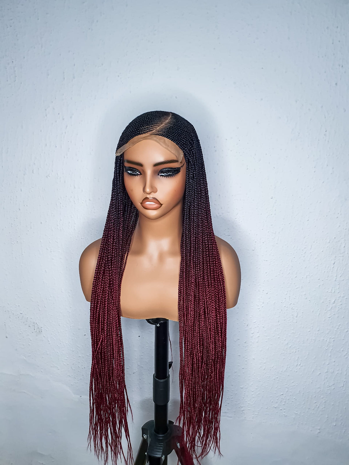 Full length front view of C-cut cornrow braided wig
