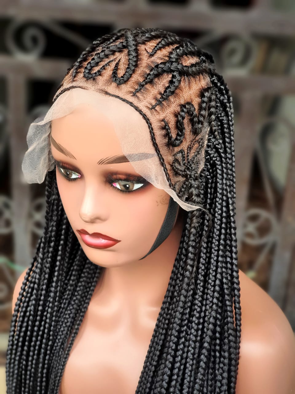 Front and side view of color 2 Fulani cornrow front lace braided wig