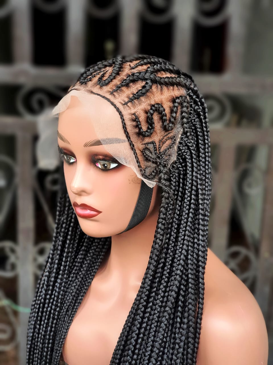 Side view of Fulani cornrow braided wig in color 2