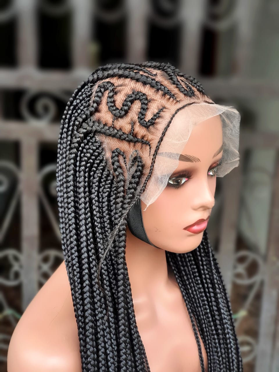 Opposite side view of 22 inch Fulani cornrow wig