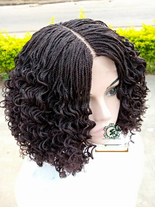 Short box braid wig with curls on mannequin head soft natural braided wig
