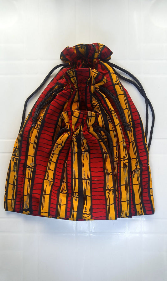 3pieces Drawstring Bags, Ankara Storage Pouch, Cosmetic Bag, Jewellery Storage Pouch, Gift Bag, Wedding Favor Bag, Reusable Favor Bag