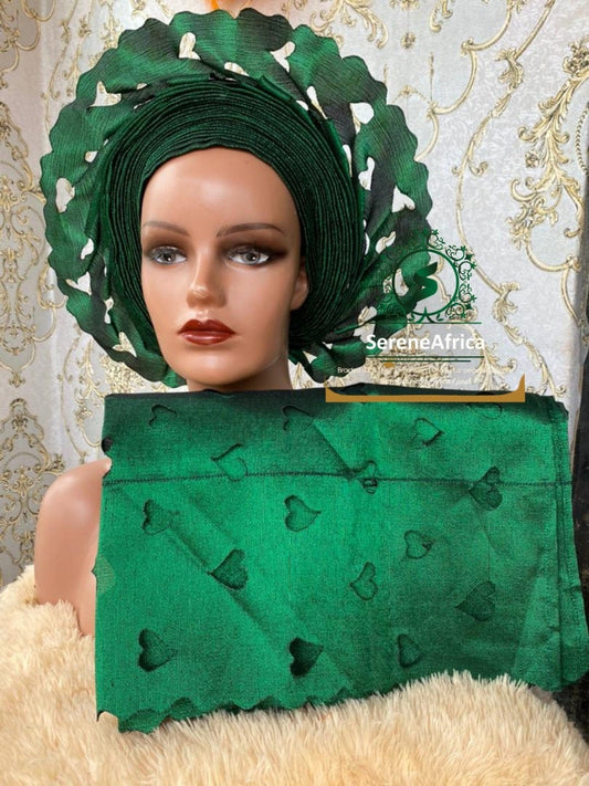 Autogele Asooke, African Headwrap, Gele Headwrap, African Headpiece, Nigerian Headgear, Green Asooke
