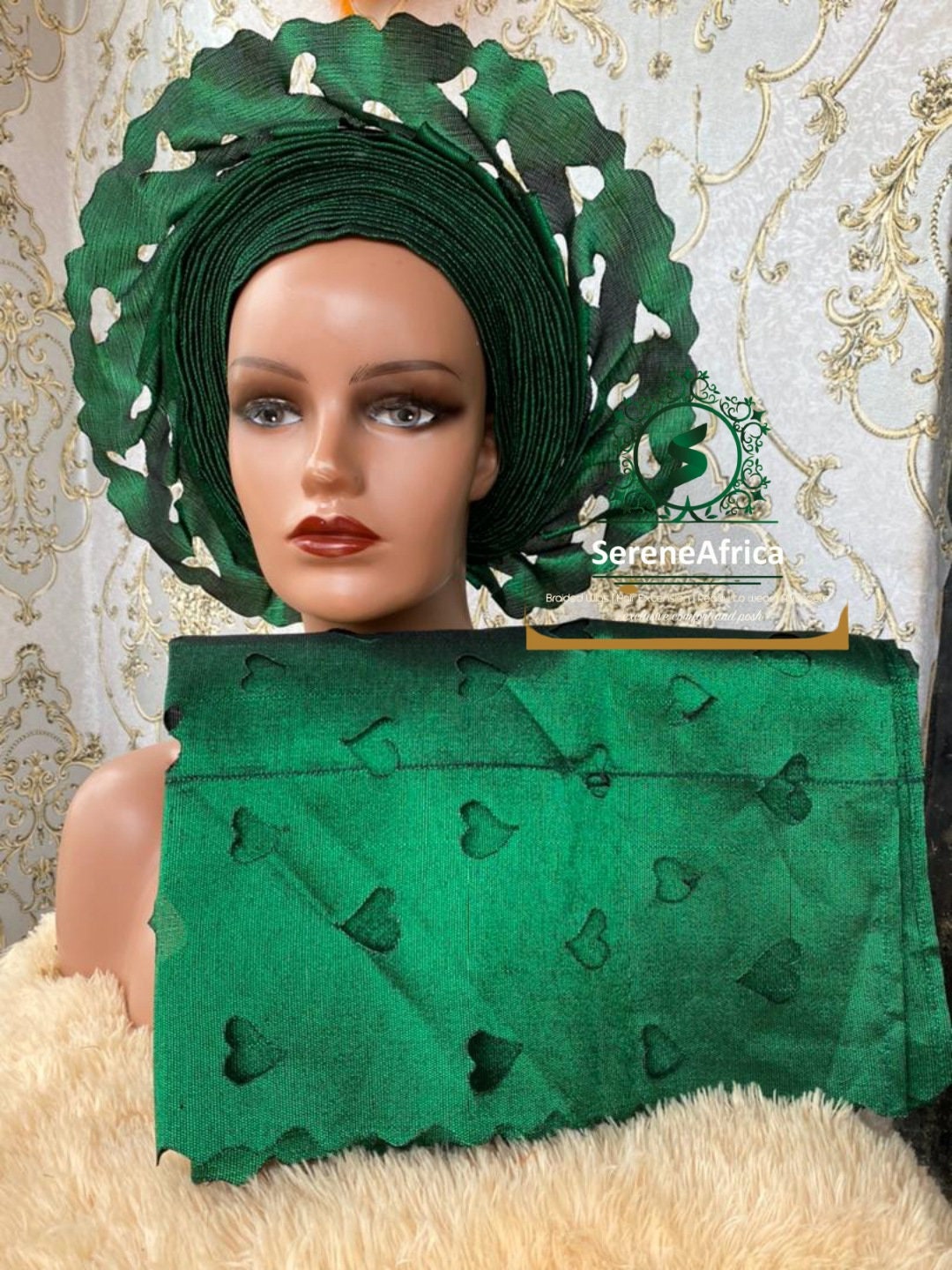 Autogele Asooke, African Headwrap, Gele Headwrap, African Headpiece, Nigerian Headgear, Green Asooke