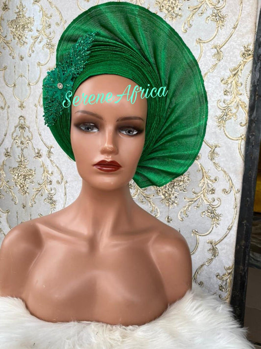 Autogele Aso-Oke, Pre-Tied African Nigerian Gele Headpiece Head Wrap Headgear For Black Woman