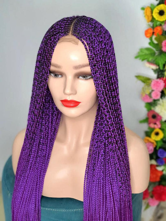 Braided Wig, Braid Wig, Purple Braid Wig, Box Braid Wig, Wigs For Black Women, African Braid Wig, Long Braid Wig