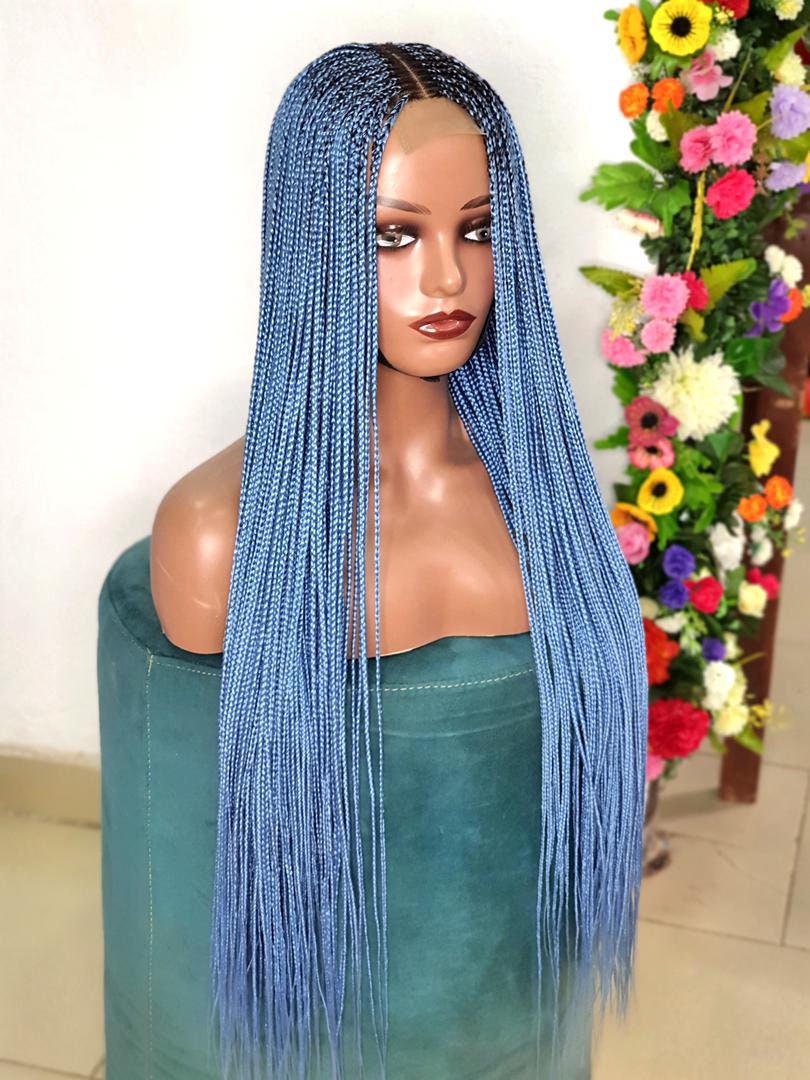 Braided Wig, Blue Braided Wig, knotless Braid Wig,  Box Braid Wig, Wigs For Black Women, African Wig