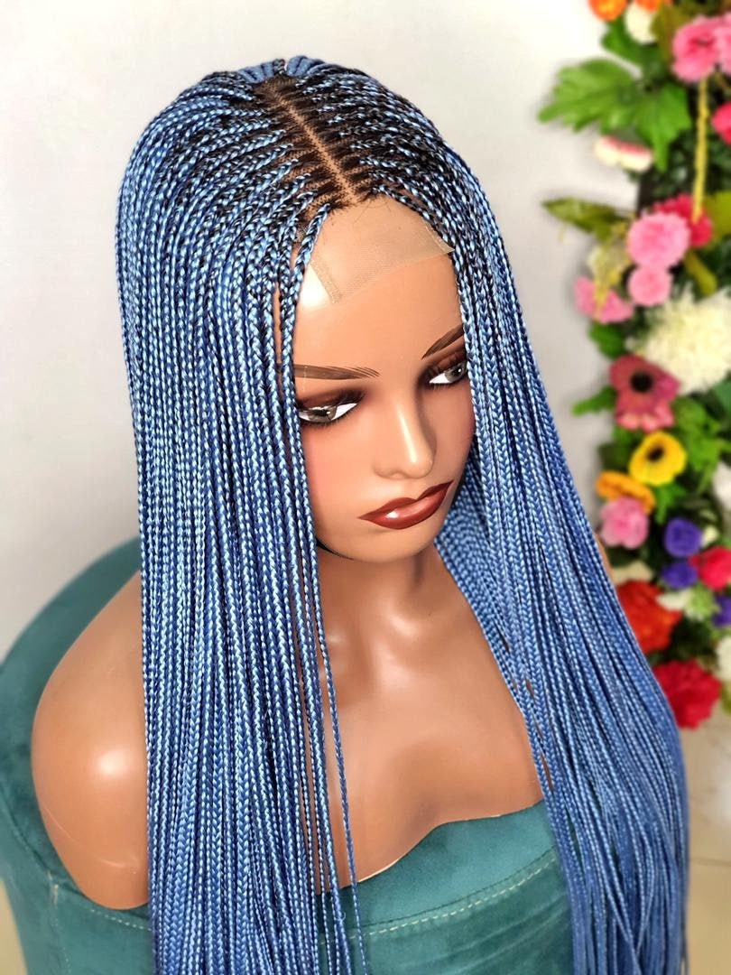 Braided Wig, Blue Braided Wig, knotless Braid Wig,  Box Braid Wig, Wigs For Black Women, African Wig