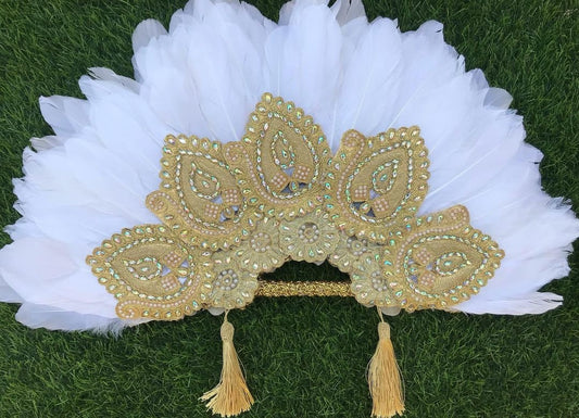 Clutch Semi-Circle Hand Fan, Traditional African Wedding Bridal Hand Fan, Nigerian Wedding Feather Hand fan(Available in Different Colours)