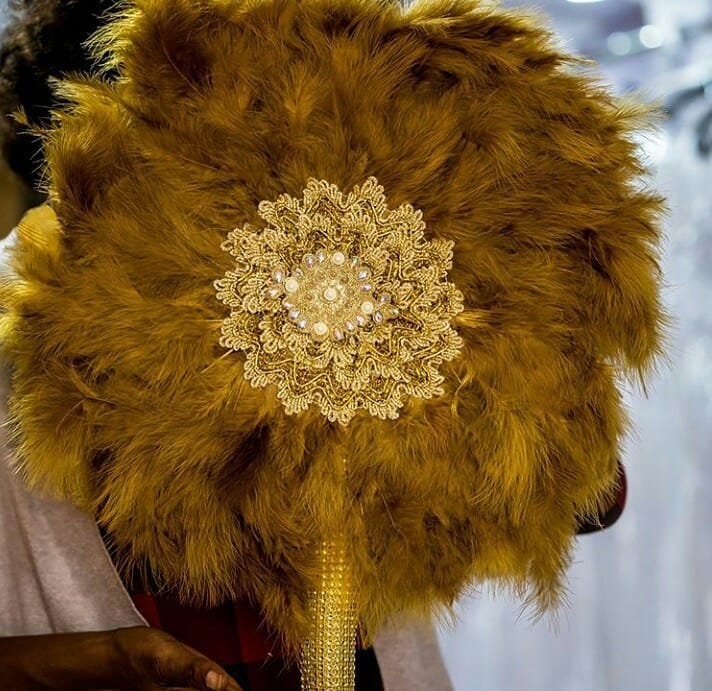 Gold Feather Hand Fan, African Traditional Wedding Hand Fan, African Bridal Accessory Hand fan