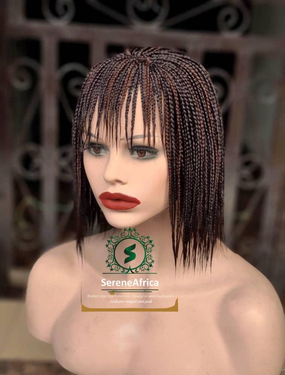 Short Box Braid Wig With Bangs | Brown Braided Wigs