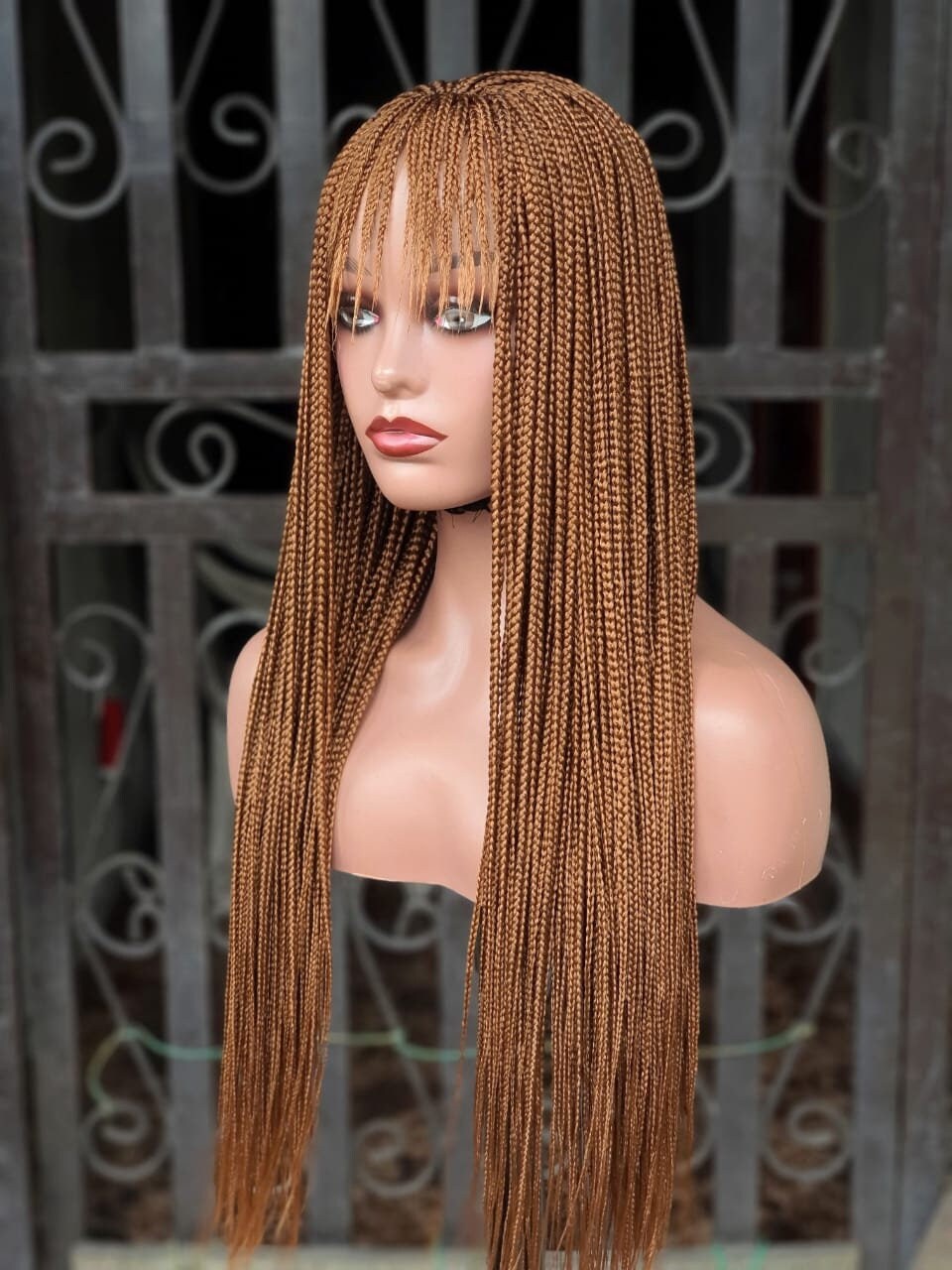 Braid Wig with Bangs, Closure Short Box Braid Wig, Wigs For Black Women, Light Brown, Color 30