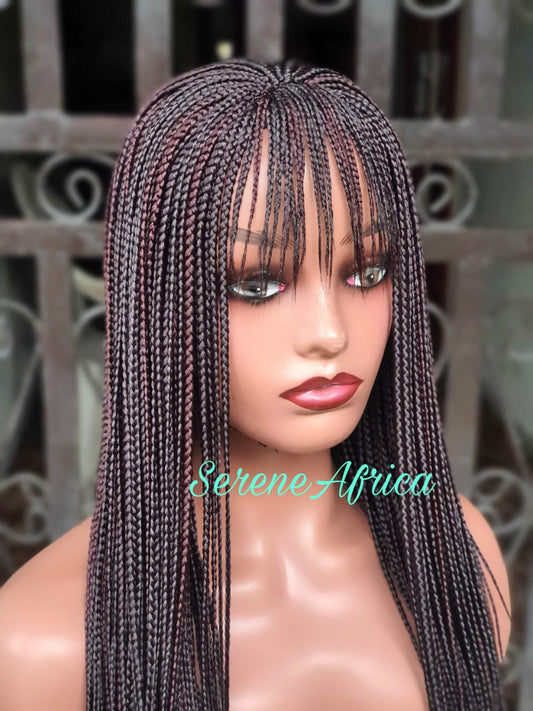 Braid Wig with Bangs, Box Braid Wig, Wigs For Black Women, African Braid Wig, Bang Braid Wig