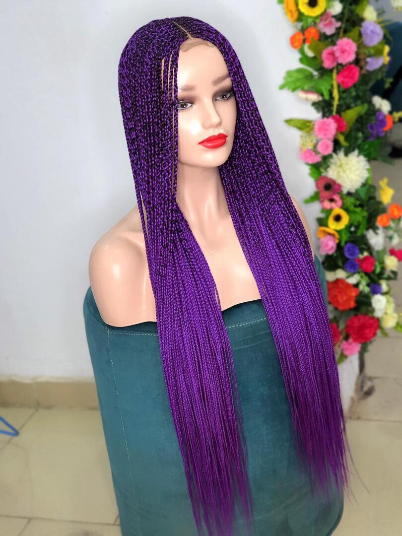 Braided Wig, Braid Wig, Purple Braid Wig, Box Braid Wig, Wigs For Black Women, African Braid Wig, Long Braid Wig