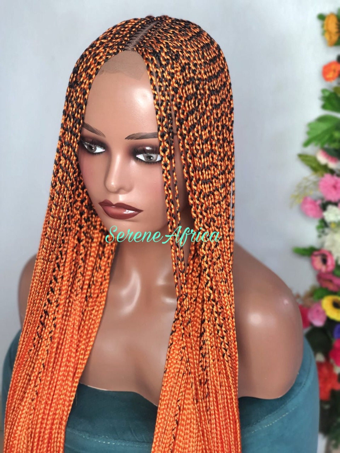 Braided Wig, Box Braid Wig, Wigs For Black Women, Orange Long Braid Wig, Braid Wig, African Braid Wig