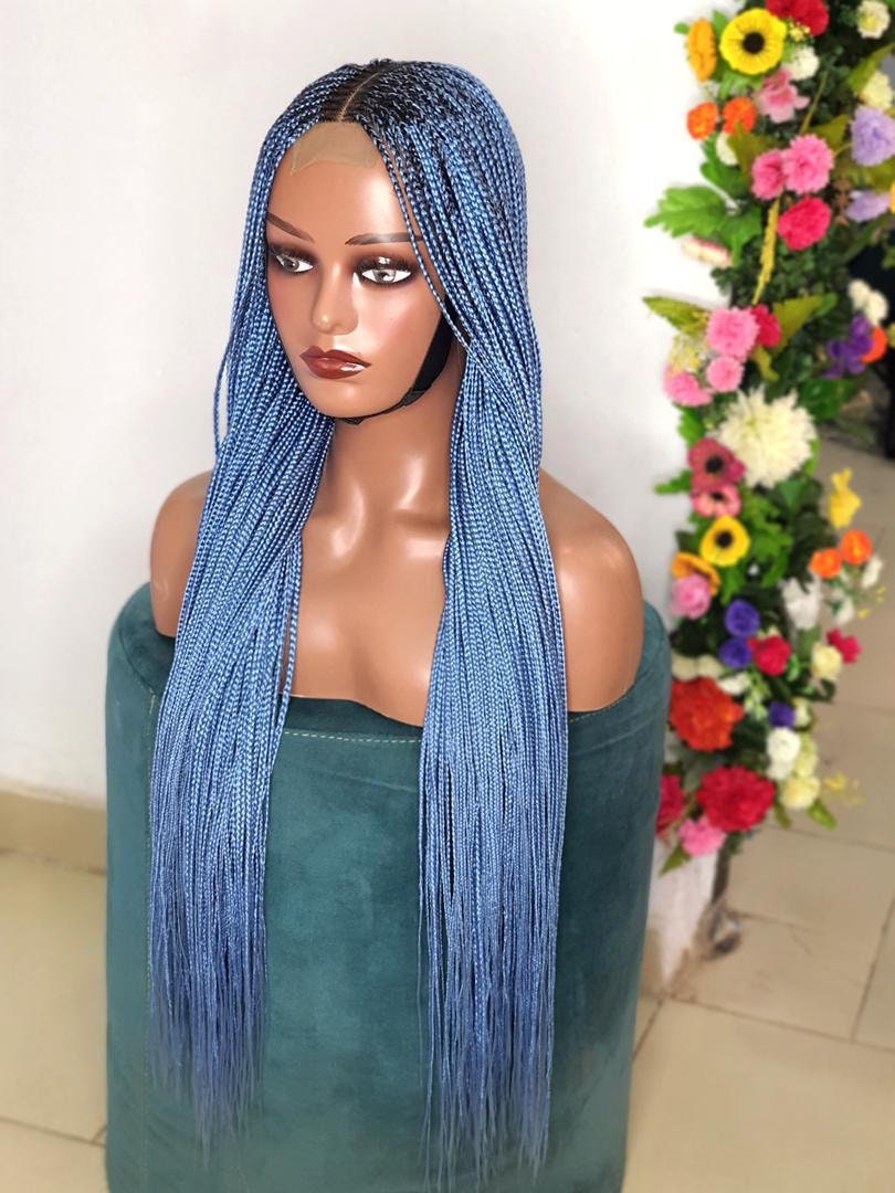 Braided Wig, Blue Braided Wig, knotless Braid Wig,  Box Braid Wig, Wigs For Black Women, African Wig