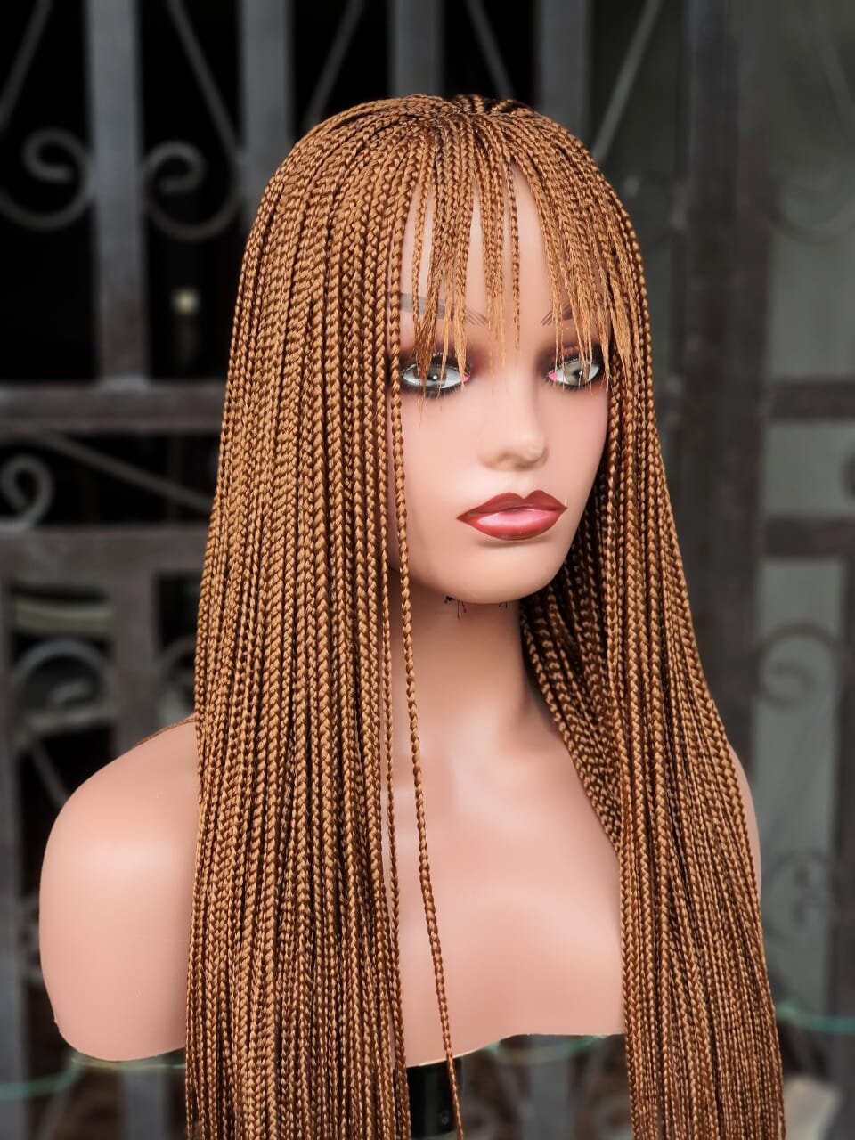 Braid Wig with Bangs, Closure Short Box Braid Wig, Wigs For Black Women, Light Brown, Color 30