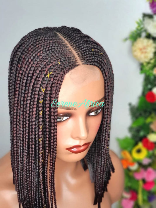Dark brown box braid wig with loose ends 12 inches on mannequin head natural braided wig

