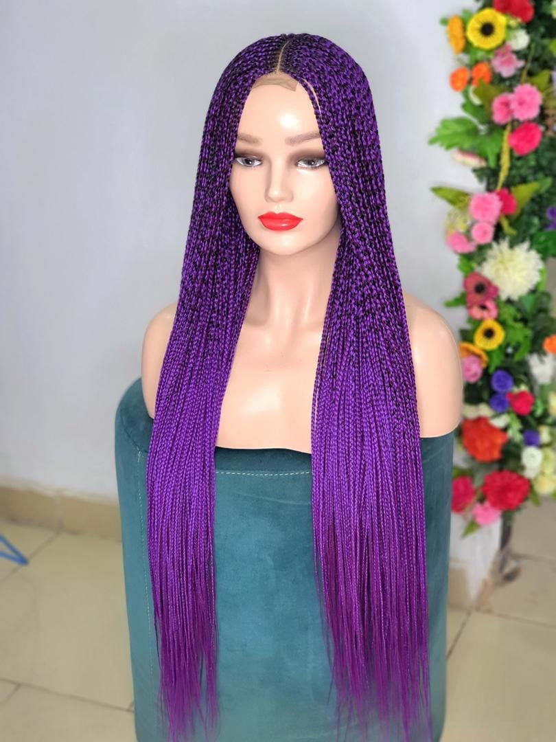 Braided Wig, Braid Wig, Purple Braid Wig, Box Braid Wig, Wigs For Black Women, African Braid Wig, Long Braid Wig