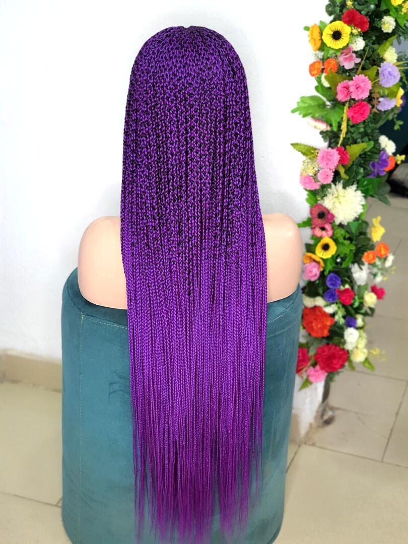 Braided Wig, Braid Wig, Purple Braid Wig, Box Braid Wig, Wigs For Black Women, African Braid Wig, Long Braid Wig