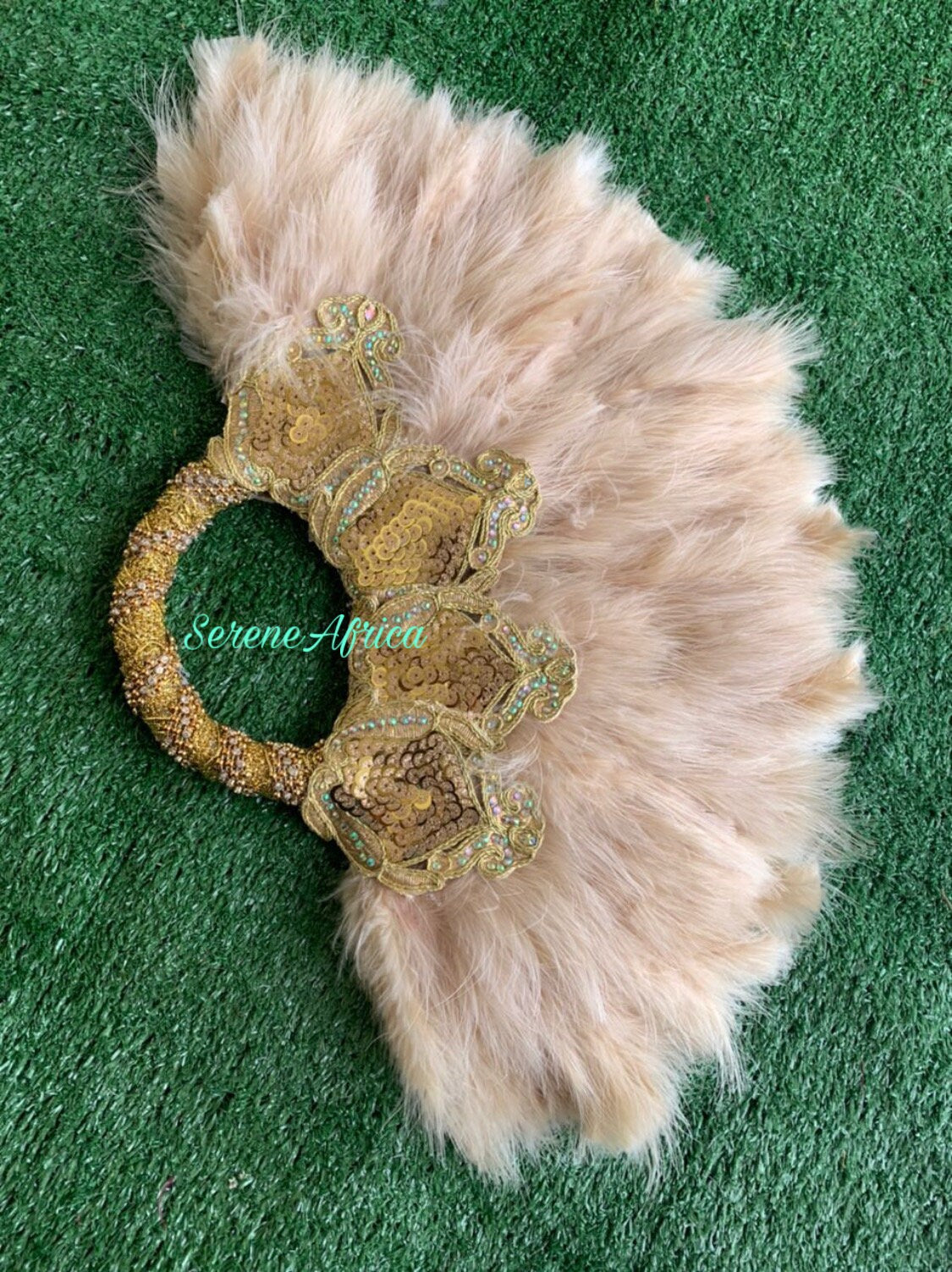 Beige Clutch Hand Fan, Semi-Circle African Traditional Wedding Bridal Feather Hand Fan, Nigerian Wedding Hand fan(Available Different Colors