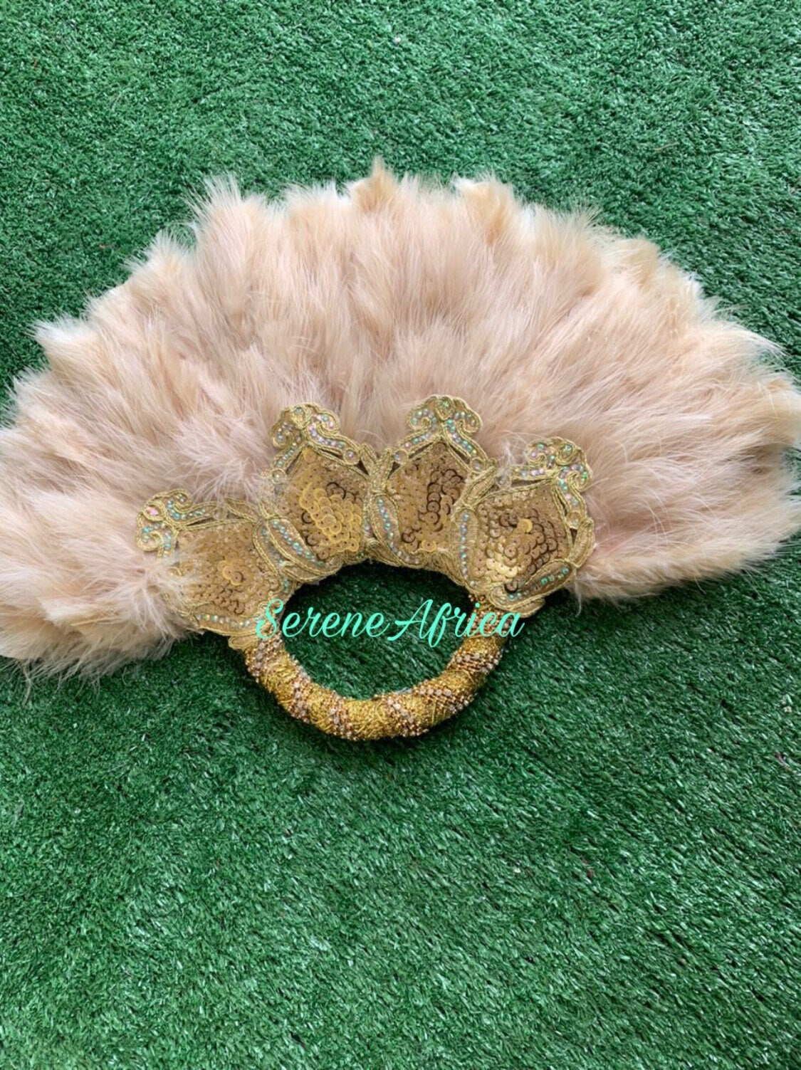 Beige Clutch Hand Fan, Semi-Circle African Traditional Wedding Bridal Feather Hand Fan, Nigerian Wedding Hand fan(Available Different Colors