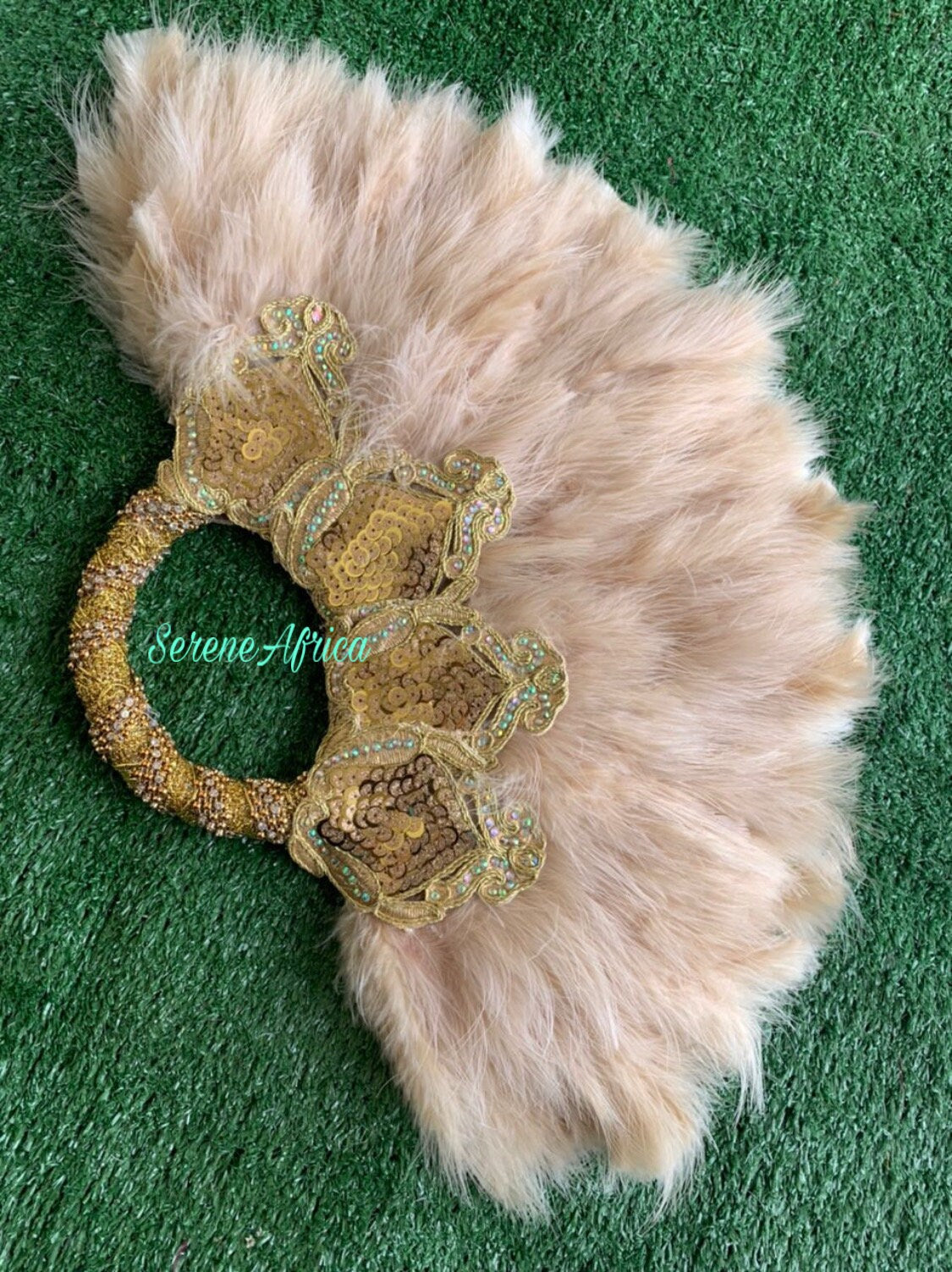 Beige Clutch Hand Fan, Semi-Circle African Traditional Wedding Bridal Feather Hand Fan, Nigerian Wedding Hand fan(Available Different Colors
