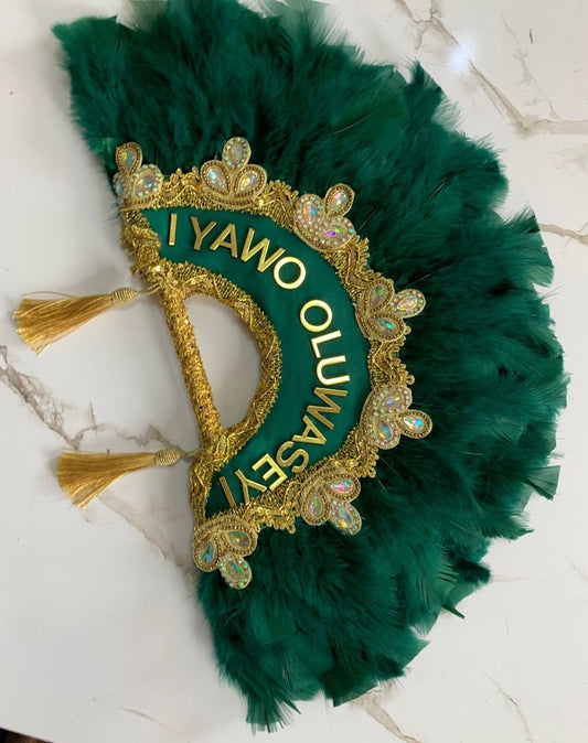Hand Fan Personalization, African Traditional Nigerian Wedding Hand Fan Green, Hand Fan Feathers, African Bridal Accessory,